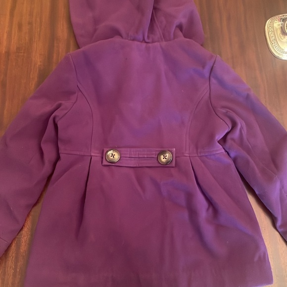 Girl's Purple Pea Coat with attached hoodie; Size 7/8; fully lined;front pockets - Picture 5 of 5